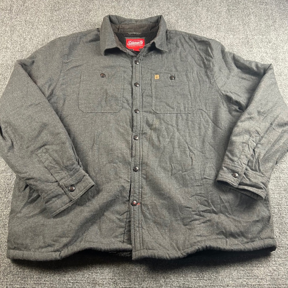 Coleman Mens XXL Gray Sherpa Lined Flannel Shirt Jacket Charcoal